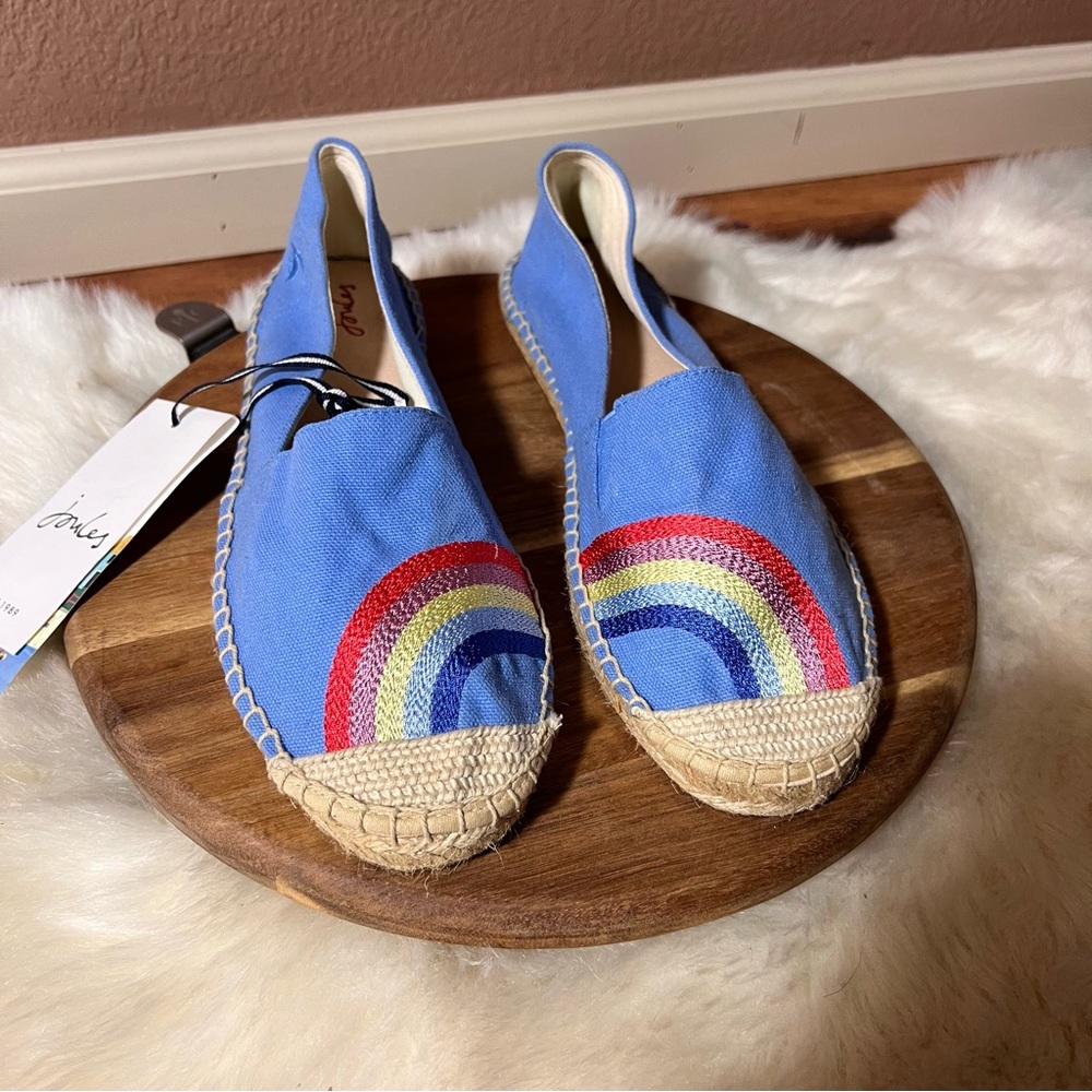 Joules Blue Espadrilles with Rainbow Design Size 8 NWT